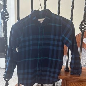 Burberry Kids Navy and Teal Plaid Button Down Shirt